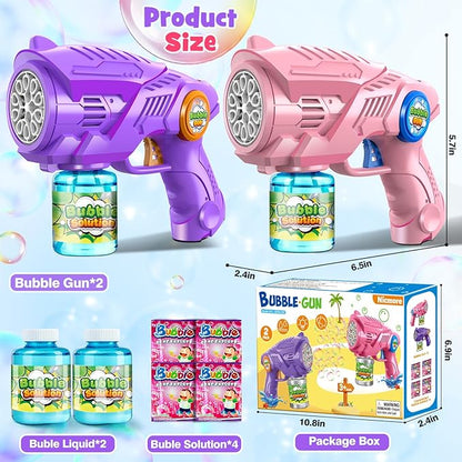 Bubble Gun Toys for Kids 4-8: Automatic Bubble Blaster with 2 Bottles Refill Solution - Bubble Gun for Toddlers 1-3, Summer Outdoor Toys for Easter Birthday Wedding Party Gift (Pink, Purple)