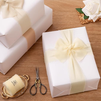 DORIS HOME Cream Chiffon Ribbon for Flower Bouquet, 2" x21Yd Fabric Ribbon for Gift Wrapping, Handmade Frayed Ribbon for Wedding, Chiffon Silk Ribbon for Christmas Decorations