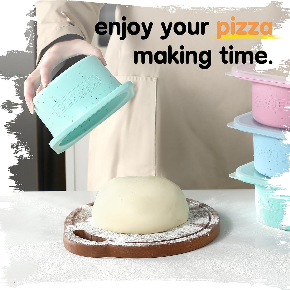 PLUS 1000ml Pizza Dough Proofing Containers for DIY family Artisan Pizza, Food Grade Silicone Stackable Boxes with Lids, Freezer, Fridge, Dishwasher Safe-Sprinkles Pattern-3 Pack (Bondi Mint)