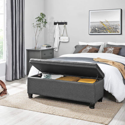 SONGMICS Storage Ottoman, Storage Bench, Tufted Entryway Bedroom Bench, 17.7 x 46.5 x 17.7 Inches, Hinges Easy Lid Operation, Wooden Legs, Linen-Look Cover, Loads 330 lb, Dark Gray ULOM070G01