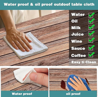 Picnic Table Cover with Bench Covers Camping Essentials Farmhouse Outdoor Table Covers Wood Grain Waterproof Windproof Fitted Tablecloth Cover with Elastic Edge for Indoor & Outdoor 3 PCS 30x96 Inch