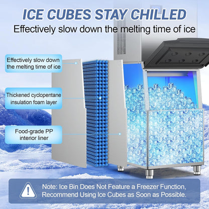 Ice Maker Commercial Ice Machine Large Capacity Stainless Steel 500 Lbs/24H Industrial Ice Machine, 350 Lbs Storage Commercial Ice Machines Free Standing, Cubes Ice Makers Commercial