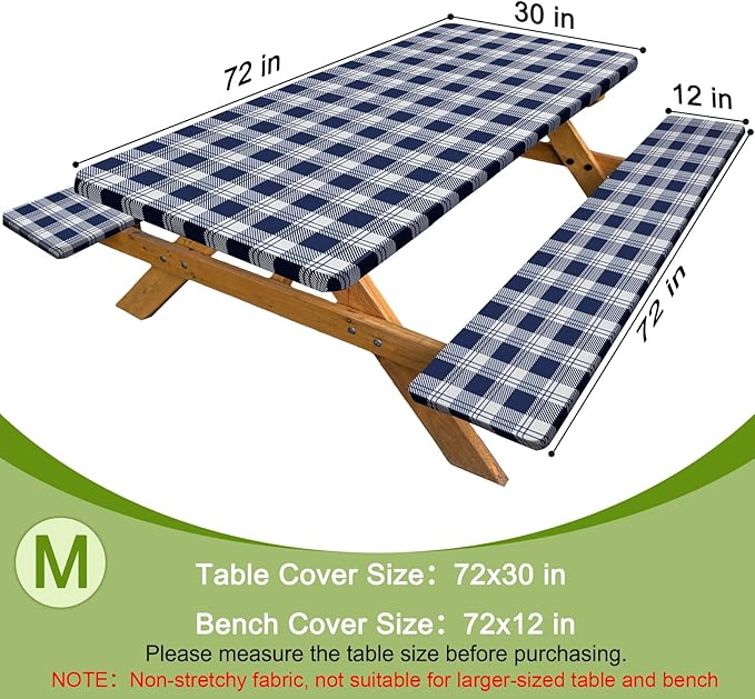 Picnic Table Cover with Bench Covers Windproof Waterproof Picnic Table Covers Camping Tablecloth with Self-Storage Bag, 72in, Blue
