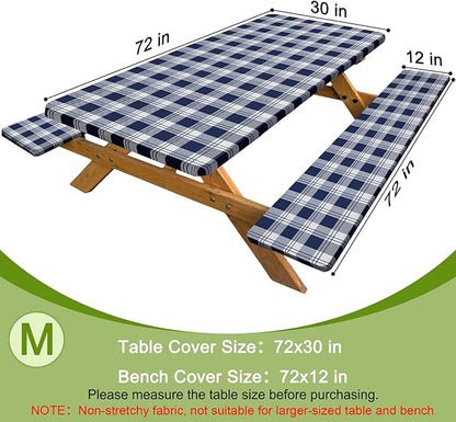 Picnic Table Cover with Bench Covers Windproof Waterproof Picnic Table Covers Camping Tablecloth with Self-Storage Bag, 72in, Blue