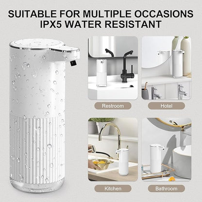 GuDoQi Automatic Touchless Foaming Soap Dispenser, 4-Level Adjustable Foam, USB Rechargeable Hand Soap Dispenser for Bathroom, Kitchen Countertops, 12.2oz/360mL, White