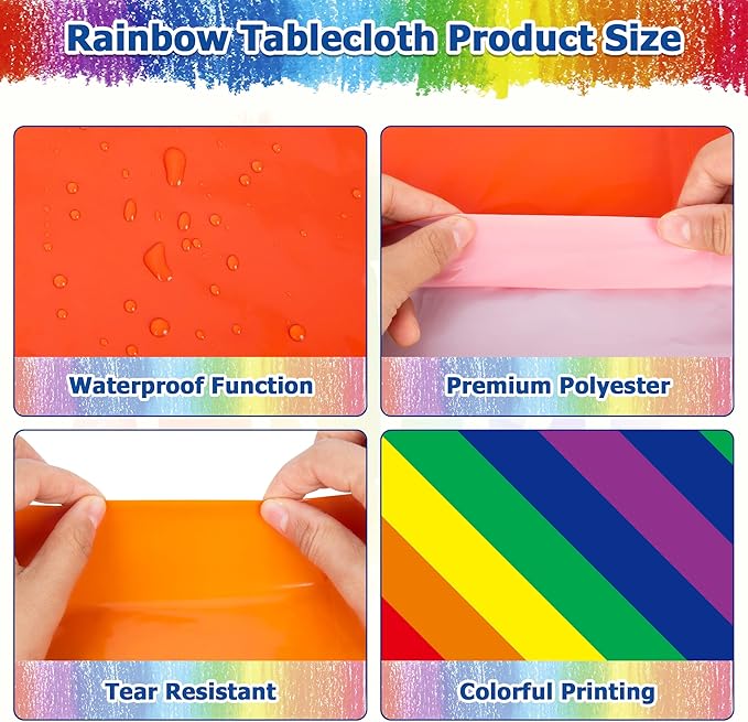 QZYL 4 PCS Pride Decorations, 108 x 54 Inches Disposable Tablecloth, Plastic Rectangle Rainbow Table Covers Stuff, Gay Pride Month Accessories for Rainbow Theme LGBTQ Community Party Decor