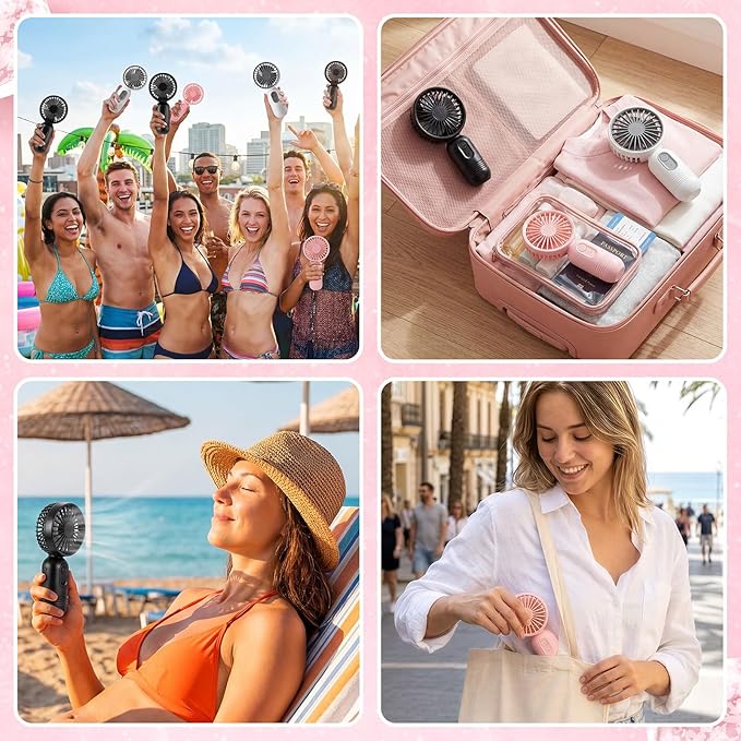 Rossesay 12 Pack Mini Portable Handheld Fan Bulk for Travel 3 Speeds, Rechargeable USB Battery Operated, Small Personal Eyelash Fans for Women Men Indoor Outdoor(Black, White, Pink)