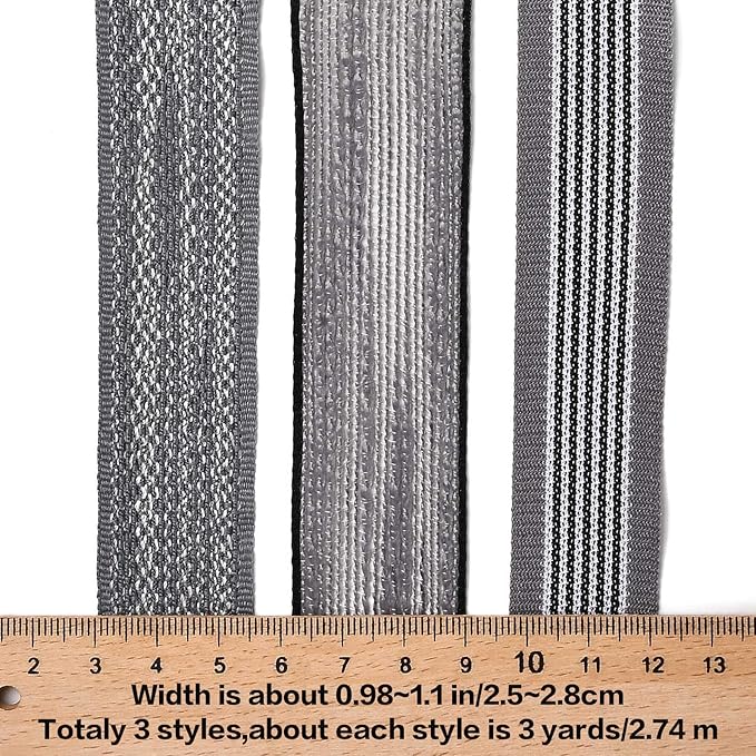 BEEFLYING 3 Styles Grey Wire Edged Ribbons for Gift Wrapping, 25~28mm×2.7m Organza Ribbons Stripe Ribbons for Wedding Party Decoration Hair Bows Flower Designs Sewing and Craft, 9 Yards