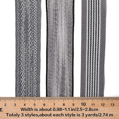BEEFLYING 3 Styles Grey Wire Edged Ribbons for Gift Wrapping, 25~28mm×2.7m Organza Ribbons Stripe Ribbons for Wedding Party Decoration Hair Bows Flower Designs Sewing and Craft, 9 Yards