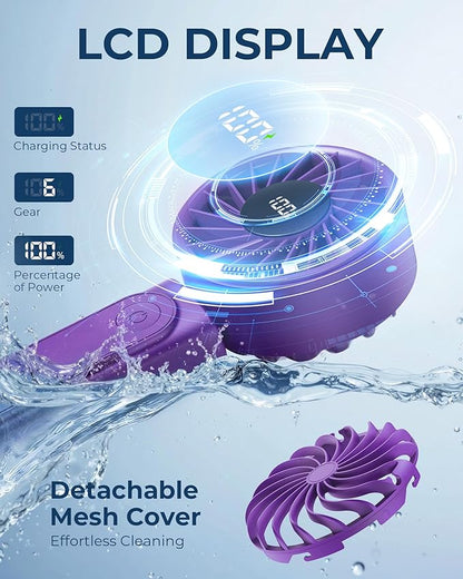 Peiyuu Portable Handheld Fan, 4000mAh, USB Rechargeable 180° Foldable Mini Desk Fan, 6 Wind Speed, LCD Digital Display, Lanyard as Neck Fan, Ultra Quiet, Pocket Size for Indoor Outdoor