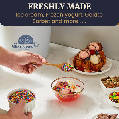Elite Gourmet 4Qt Electric Ice Cream Maker EIM350X Delicious Homemade Ice Cream, Gelato, Sorbet, Frozen Yogurt, 4Qt Aluminum Freezing Cannister, Durable Plastic Ice Bucket, Powerful 50W, Periwinkle
