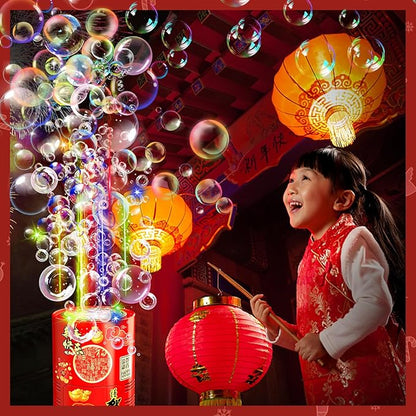Fireworks Bubble Machine (20 Holes) with Dazzling RGB LED Lights, Automatic Sparklers Blower Toys, Portable Bubble Maker for Kids Party Wedding Christmas Chinese New Year, Birthday Balloons Decoration