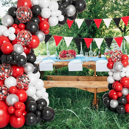 DBKL Red Black and White Balloon Garland Arch Kit with Different Size Red Black White Silver Confetti Balloons for Shower Birthday New Year Graduation Wedding Racing Car Poker Party Decorations