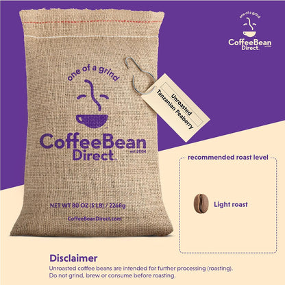 Coffee Bean Direct Unroasted Tanzanian Peaberry, 5lb Bag | Raw Arabica Coffee Beans for Home Roasting