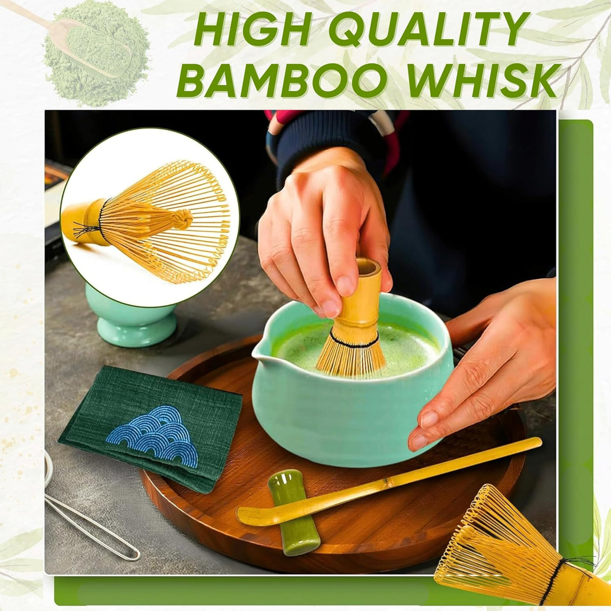 Matcha Whisk Set - 7pcs Matcha Set Including Bamboo Whisk, Bowl with Spout, and Accessories | All-in-One Matcha Kit for Matcha Latte Lovers | Japanese Matcha Set Whisk And Bowl for Tea Ceremony