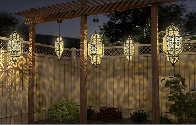 Twinkya 18 Inch High Large Hanging Solar Lights Outdoor Garden Decorative Solar Lantern Waterproof Plastic Moroccan Outdoor Decorations for Patio Pathway Yard Porch Backyard Garden Decor (1 Pack)
