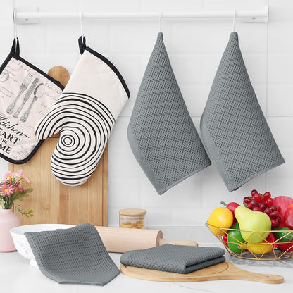 Homaxy 100% Cotton Waffle Weave Kitchen Dish Cloths, Ultra Soft Absorbent Quick Drying Dish Towels, 12 x 12 Inches, 8-Pack, Grey