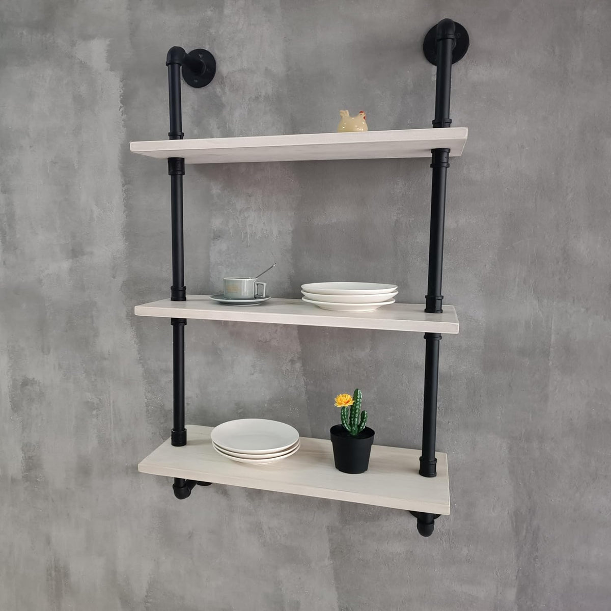 White Floating Shelves 24 inch Pipe Wall Shelves Bathroom Shelves Over Toilet with Wood Planks Industrial Pipe Floating Shelves Farmhouse Bathroom