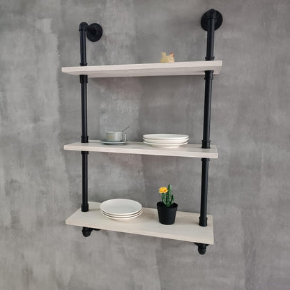 White Floating Shelves 24 inch Pipe Wall Shelves Bathroom Shelves Over Toilet with Wood Planks Industrial Pipe Floating Shelves Farmhouse Bathroom