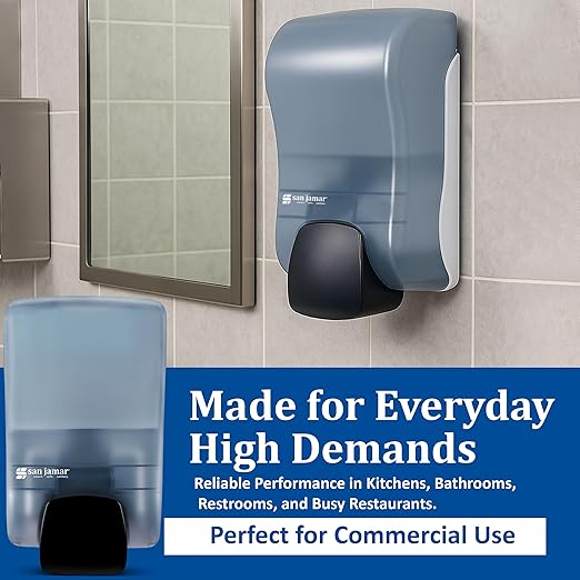 San Jamar Rely Plastic Manual Soap Dispenser, Hand Sanitizer Dispenser With Universal Compatibility For Home, Bathroom, Kitchen, Restooms, Restaurants, 900 Ml, Blue