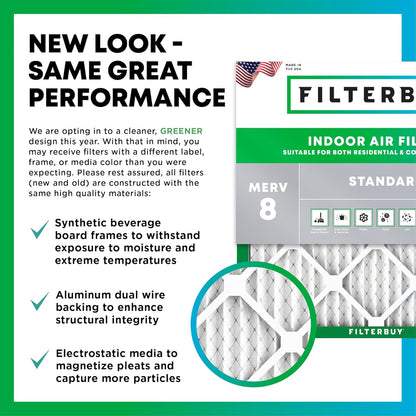 Filterbuy 10x20x1 Air Filter MERV 8 (MPR 700) Dust Defense Replacement (6-Pack), Electrostatic Pleated HVAC AC Furnace Filters, Made in USA (Actual Size: 9.50 x 19.50 x 0.75)