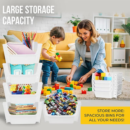 TidyFriend 4 Pack Stackable Storage Bins Open Front for Pantry Organizers and Storage, Plastic Storage Bins, Dorm Room Essentials, Pantry Storage for Food, Kitchen and Home Organization (White)