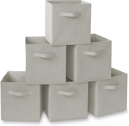 Casafield Set of 6 Collapsible Fabric Cube Storage Bins, Light Gray - 11" Foldable Cloth Baskets for Shelves, Cubby Organizers & More