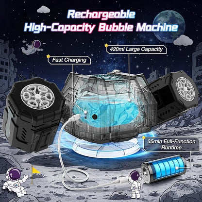 cossy Rechargeable Bubble Machine, 360° Automatic Rotation Bubble Machine for Kids, Bubble Maker with Remote Control, RGB Lights & 20000+ Bubbles Per Minute, Outdoor Toys Games for Kids/Adults (Black)