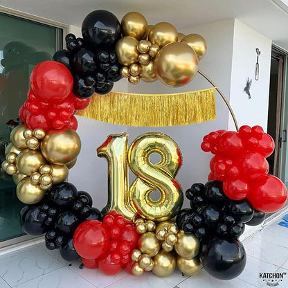Katchon, Red Black and Gold Balloon Arch Kit - Huge, Pack of 90 | Black Red and Gold Balloons for Anniversary, Wedding and Birthday Decorations | Wedding Decor
