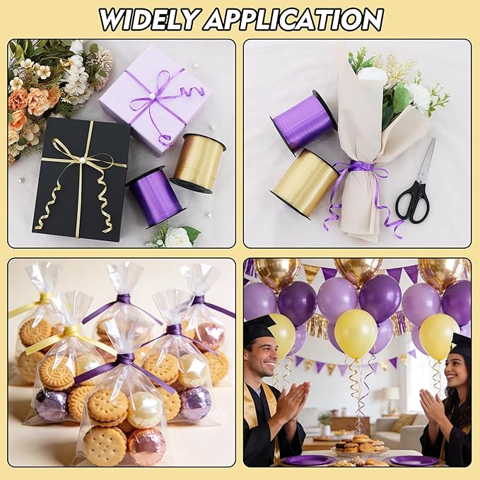 TONIFUL 500 Yards Curling Ribbon-Balloon Ribbon-Balloon String for Art&Craft Decor,Gift Wrapping,Ribbons and Bows for Christmas New Year Birthday Gifts Graduation Supplies (Purple Gold)