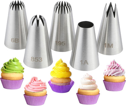 5PCS Large Piping Tips Set, Cokuma Stainless Steel Cake Decorating Tips, Frosting Icing Tips for Cupcakes, Cake