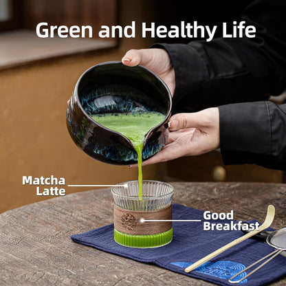 Teanagoo Matcha Whisk Set, 7 Pcs Matcha Set Blue, Matcha Kit for Ceremony, Matcha Tea Set for Making Breakfast/Latte