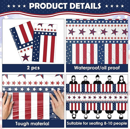 OHOME 4th of July Decorations - Red White and Blue Tablecloth for Memorial Day - Fourth of July Accessories for Home Outdoor | 250 America Anniversary USA Patriotic American Flag Party Favors,2 Pack
