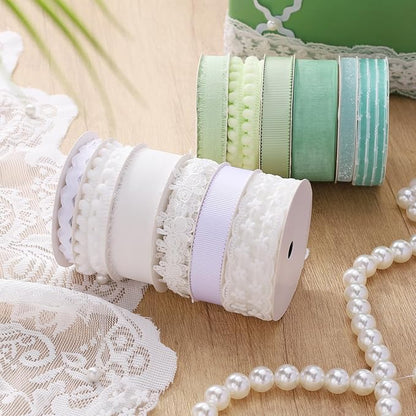 LaRibbons White Ribbons for Crafts 6 Rolls 27.5 Yards TTL Thin Ribbon for Sewing Wedding Gift Wrapping Home Decor