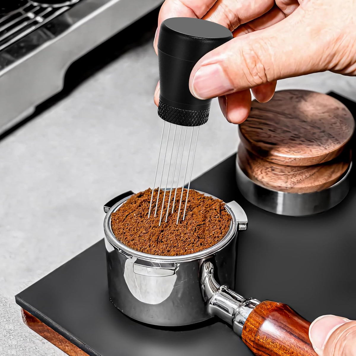 Apexstone Coffee Stirrer Tool, Coffee Stirring Tamper WDT Distribution Tool, Needle Distribution Tool Espresso, WDT Tool Espresso with Stand Black