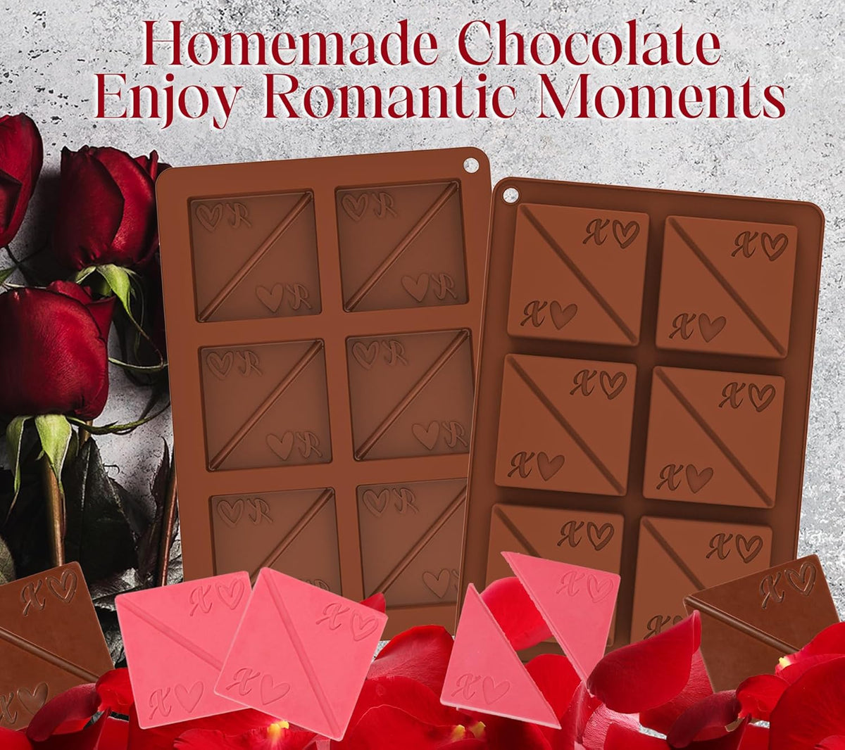 Webake Square Break-Apart Chocolate Mold, 2 Pack Silicone Conversation Chocolate Molds, Romantic Couples Chocolate Mold
