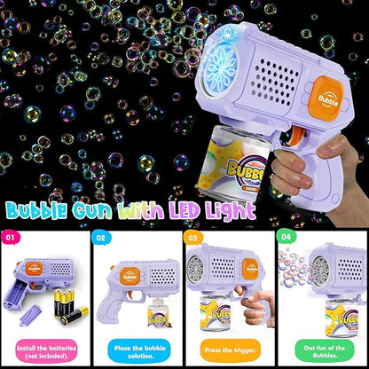 PANACARE 2 Packs Bubble Gun for Kids Automatic bubbele Maker with 10 Holes/Lighting/10000+Bubbles/Min Portable Bubble Machine with Bubble Solution Best Toy Gifts for Birthday/Party/Wedding