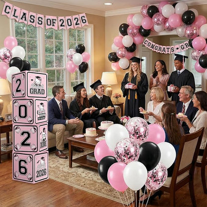 2026 Graduation Decorations, Pink Graduation Party Decorations Graduation Balloons Arch Kit Boxes With Letters 2026 Grad for Middle School High School College ect.