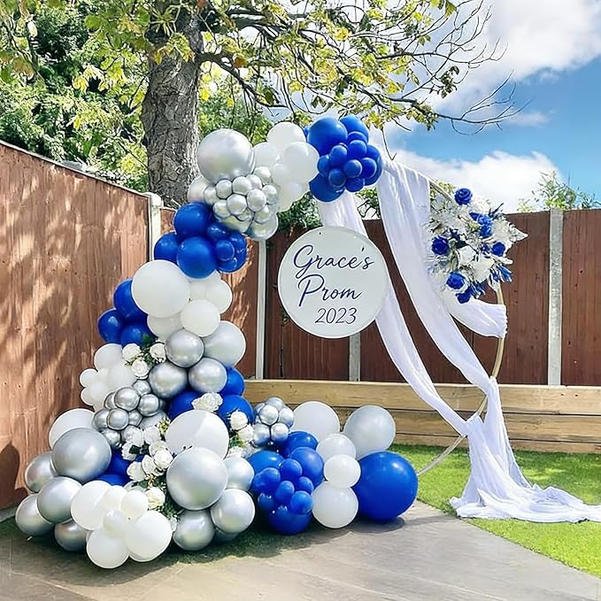 60pcs Blue and Silver Balloons, 12inch Royal Blue White Metallic Silver Party Balloons for Graduation 2026, Father's Day, Men's Birthday, Sports Party Decorations