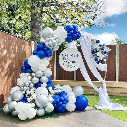60pcs Blue and Silver Balloons, 12inch Royal Blue White Metallic Silver Party Balloons for Graduation 2026, Father's Day, Men's Birthday, Sports Party Decorations