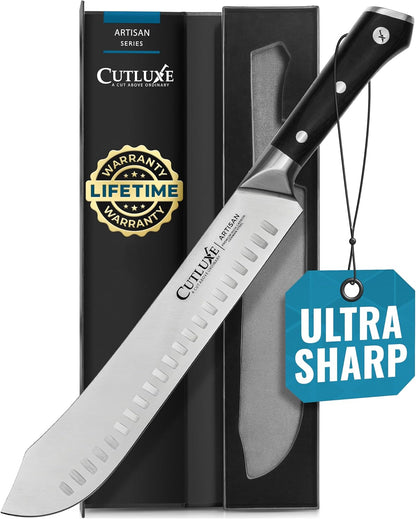 Cutluxe Butcher Knife – 10″ Bullnose Carving Knife, Forged High Carbon German Steel – Full Tang & Razor Sharp – Ergonomic Handle Design