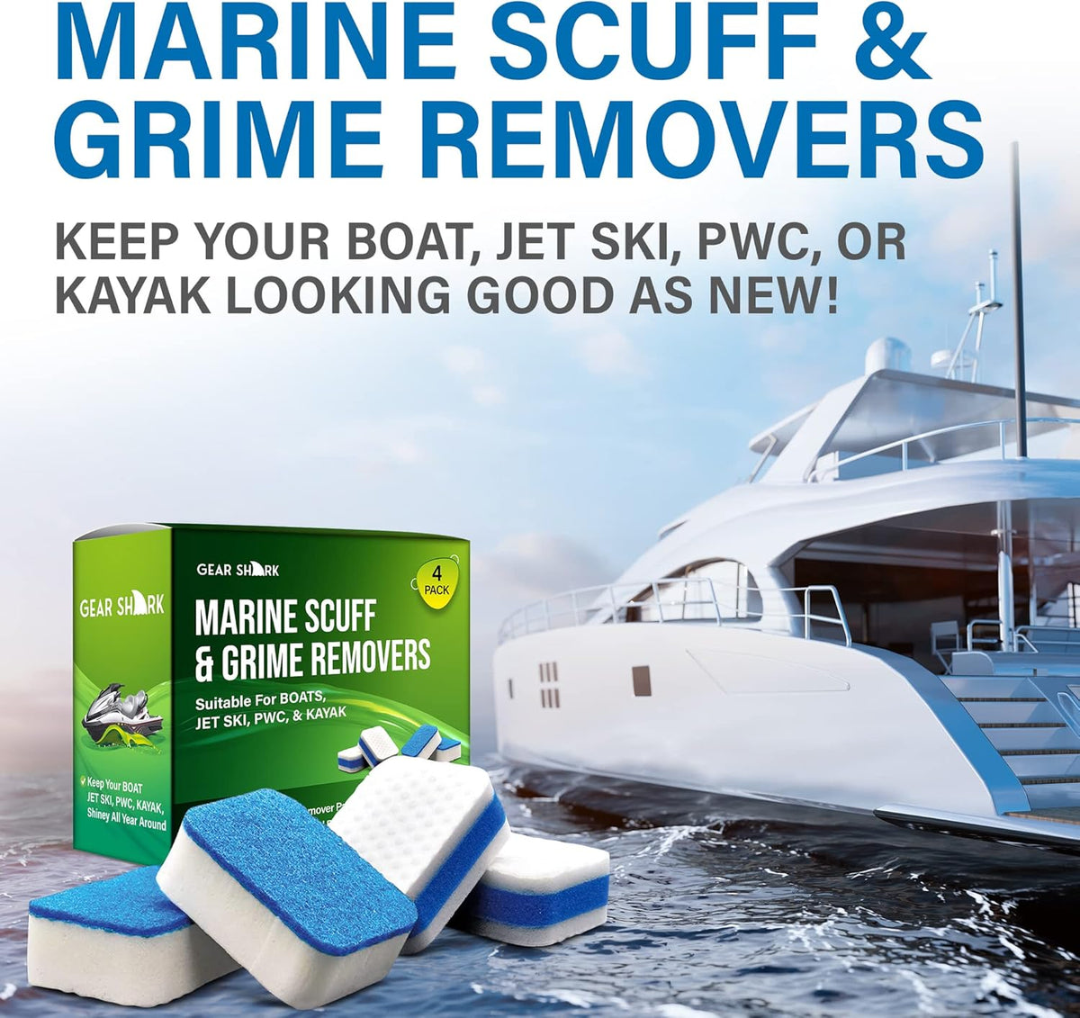 Marine Scuff Erasers | Magic Sponge Pads for Boats | Effectively Remove Dirt, Grease, Grime | Premium Boat Accessories, Boat Accessories & Boating Essentials | Boat Cleaning Supplies