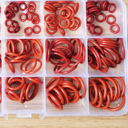 [225 Pcs] Silicone O-Rings Kit, Red Metric VMQ Sealing Gasket Assortment Set for Cup Lids, Coffee Maker, Brewing Fitting, Washer, Filter, Pump