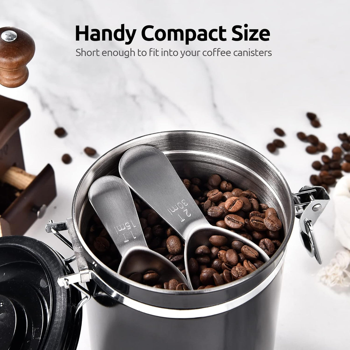 Coffee Scoop: U-Taste 18/8 Stainless Steel Measuring Coffee Scoop 1 tablespoon & 2 tablespoon, Short Handled Measure Scooper for Ground Coffee