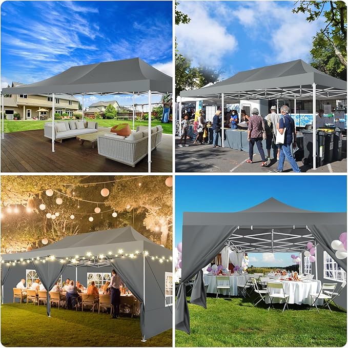 COBIZI 13x26 Heavy Duty Pop Up Canopy Tent with 6 Sidewalls Thicken Frame, Commercial Easy Up Outdoor Wedding Party Tents, All Season Waterproof Windproof with Stakes Sandbags Ropes Roller Bag, Blue