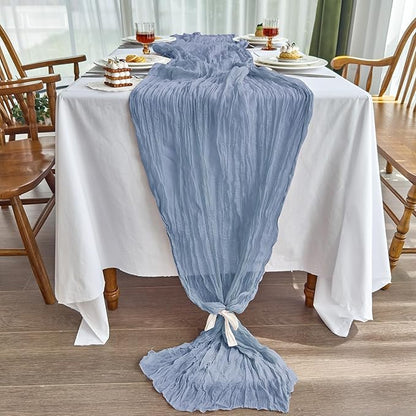 IVAPUPU 2 Pcs Cheesecloth Table Runner - 10ft Dusty Blue Spring Boho Gauze Cheese Cloth Table Runners for Baby Shower Decorations Wedding Party Garden Farmhouse