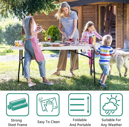 PayLessHere Folding Table Plastic Picnic Table for Parties Wedding Camping Office with Carrying Handle (White, 6 FT)