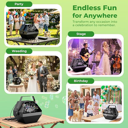 Theefun Bubble Machine, 750ml Stage Bubble Blower Metal, USB Plug in or 8 Battery Powered, Portable Party Bubble Maker for Stage BBQ Birthday Outdoor Indoor Use (Manual Control)