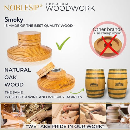 NOBLESIP® Whiskey Bourbon Smoker Kit 𝗣𝗥𝗘𝗠𝗜𝗨𝗠 Smoky bar Set. Made from Natural American Oak Wood. Easily Make The Legendary Smoked Cocktails and Old fashioneds at Home. New Year Home bar Gift!
