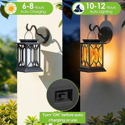 BOBKID 4 Pack Solar Lantern Outdoor Lights, Upgraded Flickering Flame Lanterns Lights Outdoor Waterproof, Hanging Lantern Decorative, Solar Powered Lighting for Yard Patio Path Tree Garden Decor